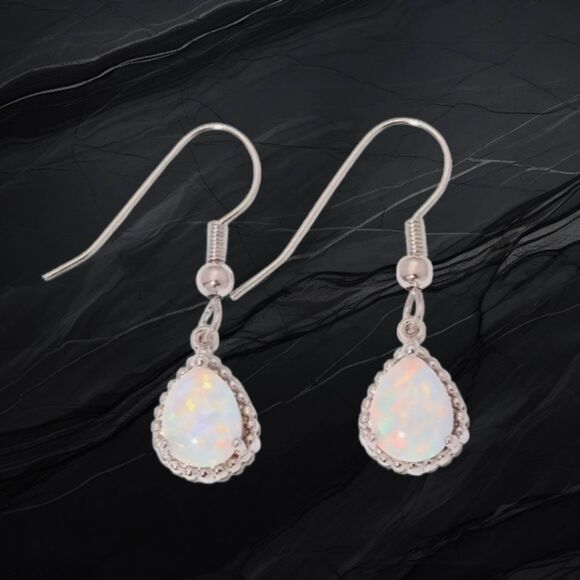 Teardrop "Opal" Dangle Earrings Simple & Elegant - Picture 1 of 4